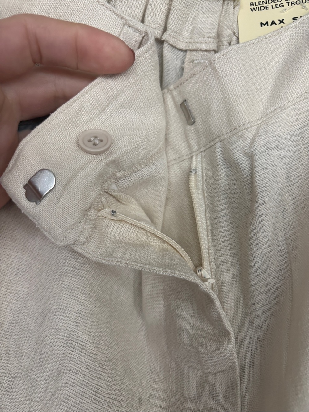 Natural Beige Wide-Leg Linen-Blend Pants - Picture 5 of 7